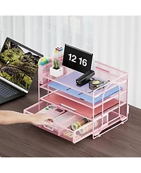 Danrong Metal Mesh Desk Organizer 4 Tier Sliding Trays Drawer Space Saving