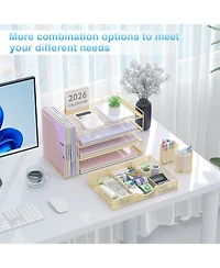 Danrong Metal Mesh Desk Organizer with File Holder Sliding Drawer and Pen Holders