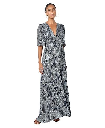 Apricot Women's Floral-Print Short-Sleeve Pleated Chiffon Maxi Dress