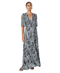 Apricot Women's Floral-Print Short-Sleeve Pleated Chiffon Maxi Dress