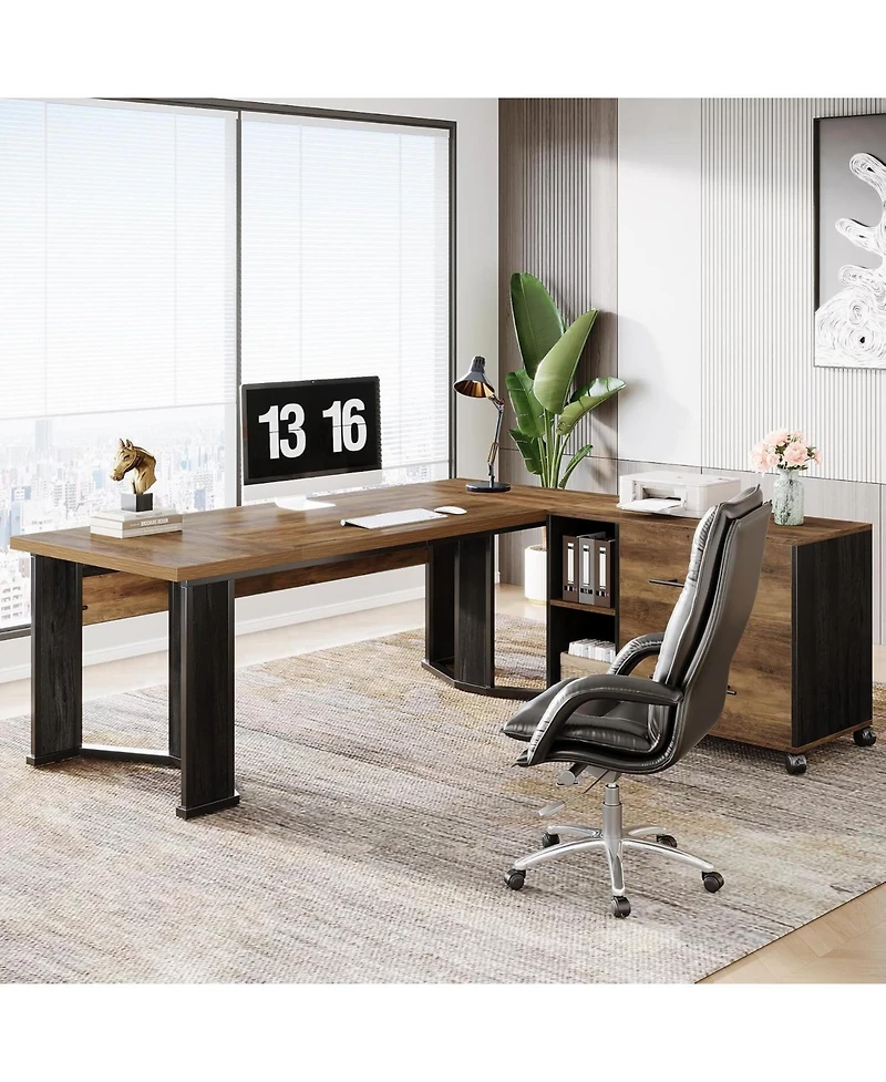 Tribesigns 70.86" L-Shaped Desk with File Cabinet