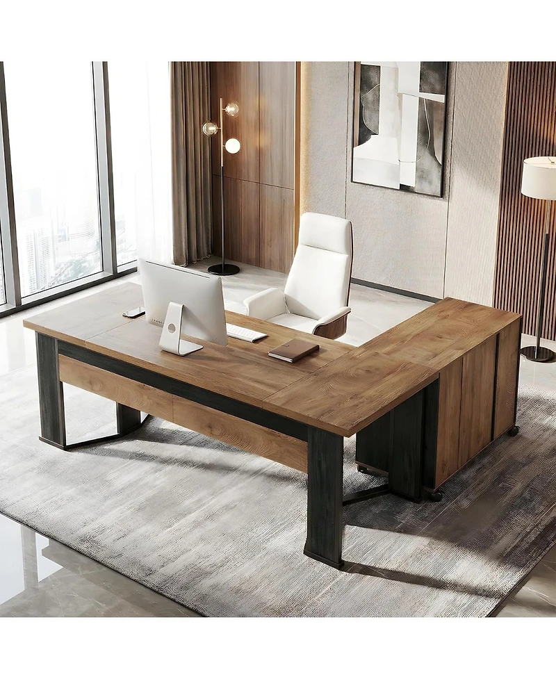 Tribesigns 70.86" L-Shaped Desk with File Cabinet