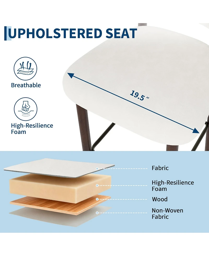 gaomon Set of 4 Upholstered Counter Height Bar Stools with Wood Legs and Curved Back, Linen Kitchen Island Chairs with Footrest