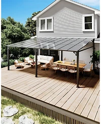12x20 Ft Wall Mounted Hardtop Gazebo, Aluminum Lean To Pergola with 6mm Polycarbonate Roof, Uv Resistant Outdoor Patio Shelter for Backyard Deck