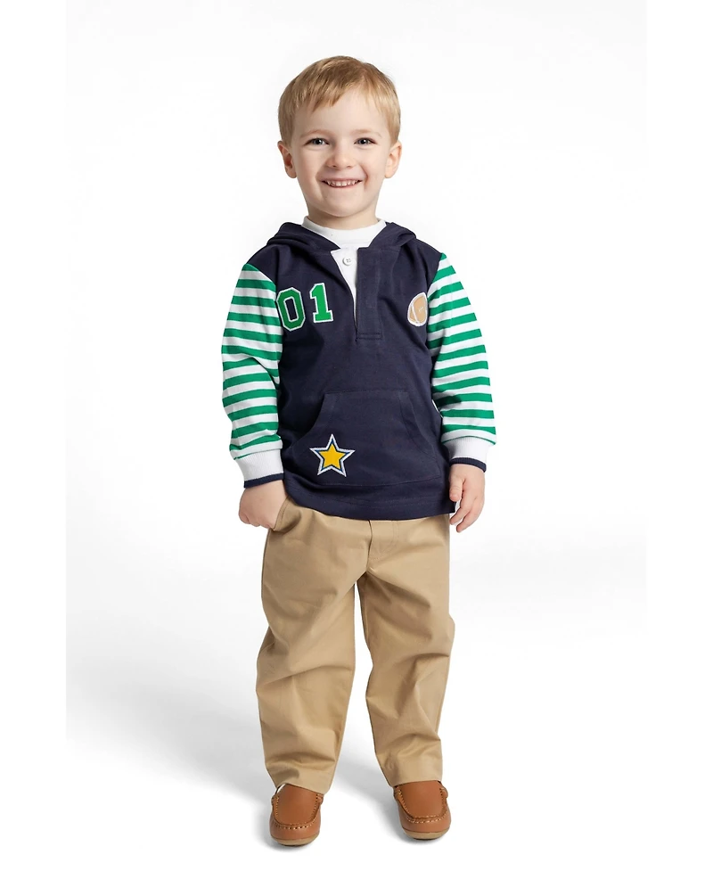Florence Eiseman Toddler Boys 2T - 5 Hooded Knit Shirt With Varsity Football Motifs
