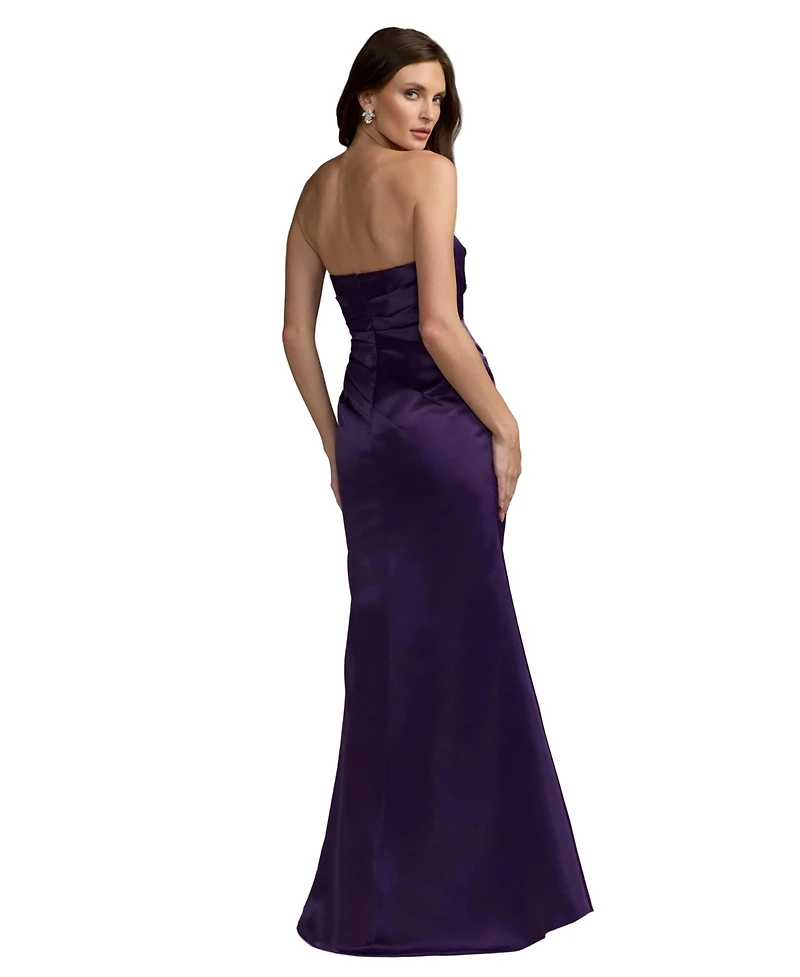 Mac Duggal Women's Strapless Ruched Satin Gown with High Slit
