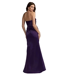 Mac Duggal Women's Strapless Ruched Satin Gown with High Slit