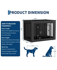 38.2 Inch 2-in-1 Iron and Wood Dog Crate Furniture, Farmhouse Pet Kennel, Works as Side Table, Slide Lock and Flat Top for Pets of Different Sizes