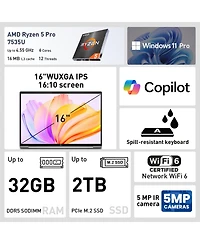 Hp EliteBook 16" Fhd+ Business Laptop, Amd Ryzen 5 7535U, Amd Radeon Graphics, 16GB DDR5, 256GB Ssd, Wi-Fi 6, Win11 Pro, Silver