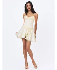 Miss Circle Women's Yvonne Ivory Satin Asymmetrical Ruched Mini Dress
