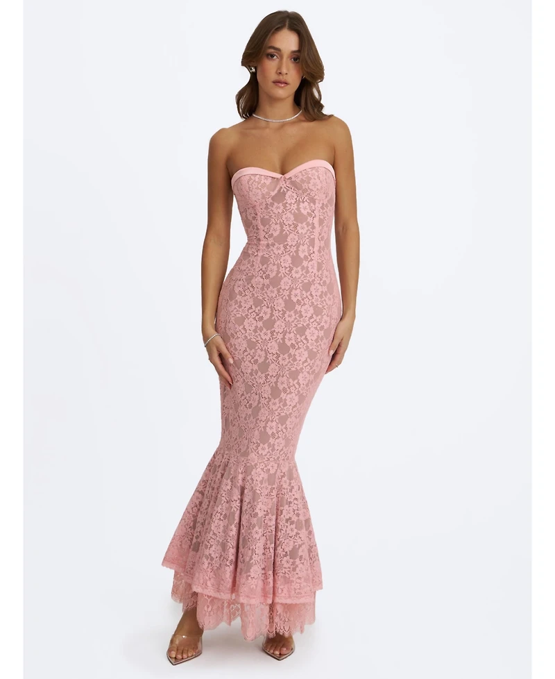 Miss Circle Women's Rosalyn Pink Lace Sweetheart Maxi Mermaid Dress