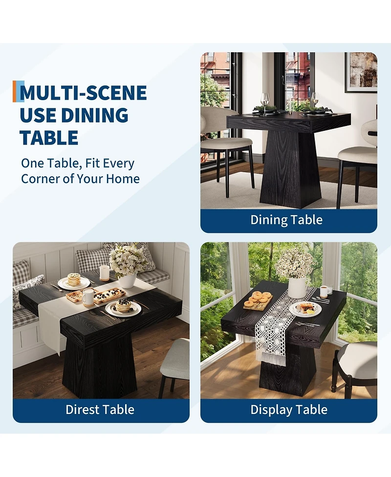 Square Dining Table for 4, 31.5" Engineered Wood Kitchen Table with 2 Storage Drawers, Pedestal Base for Dining Room and Breakfast