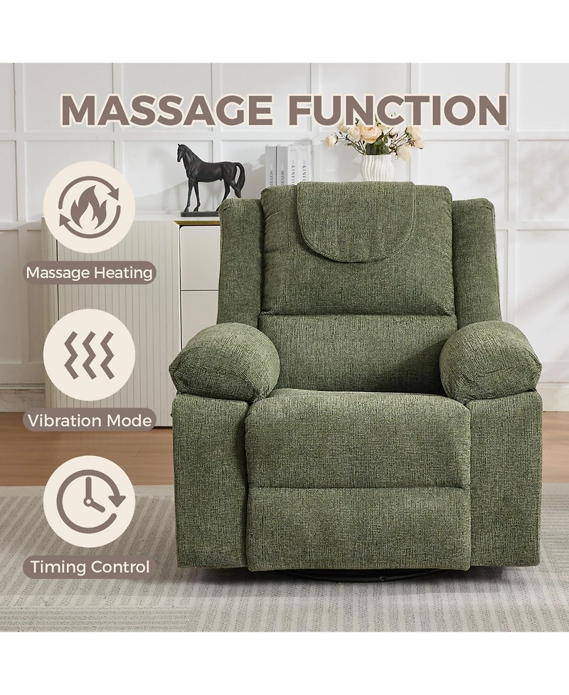Oversized 360degree(s) Swivel Rocking Recliner Chair Deep Seat | High Back Heat and Vibration Massage Side Pocket Single Sofa for Living Room, Bedroom