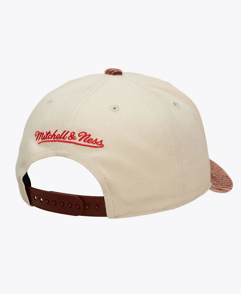 Mitchell & Ness Men's Cream/Red Philadelphia 76ers Washed Corduroy Pro Crown Snapback Hat