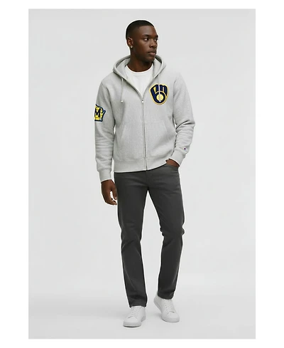 Champion Men's Gray Milwaukee Brewers Reverse Weave Chenille Full-Zip Hoodie