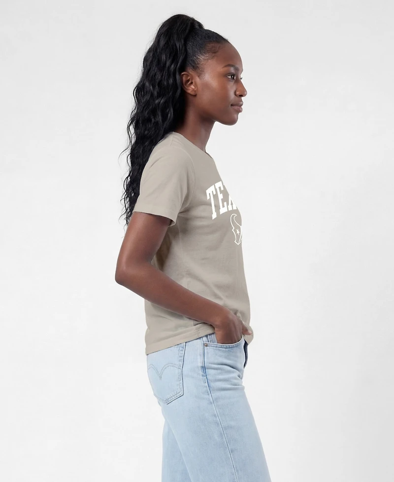 Champion Women's Houston Texans Cocoa Butter Crewneck Screen-Print Graphics T-Shirt
