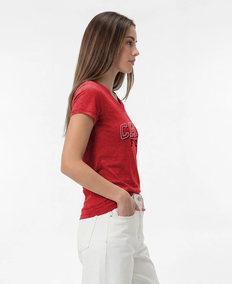 Champion Women's Kansas City Chiefs Triumph Tri-Blend V-Neck Distressed Graphic T-Shirt