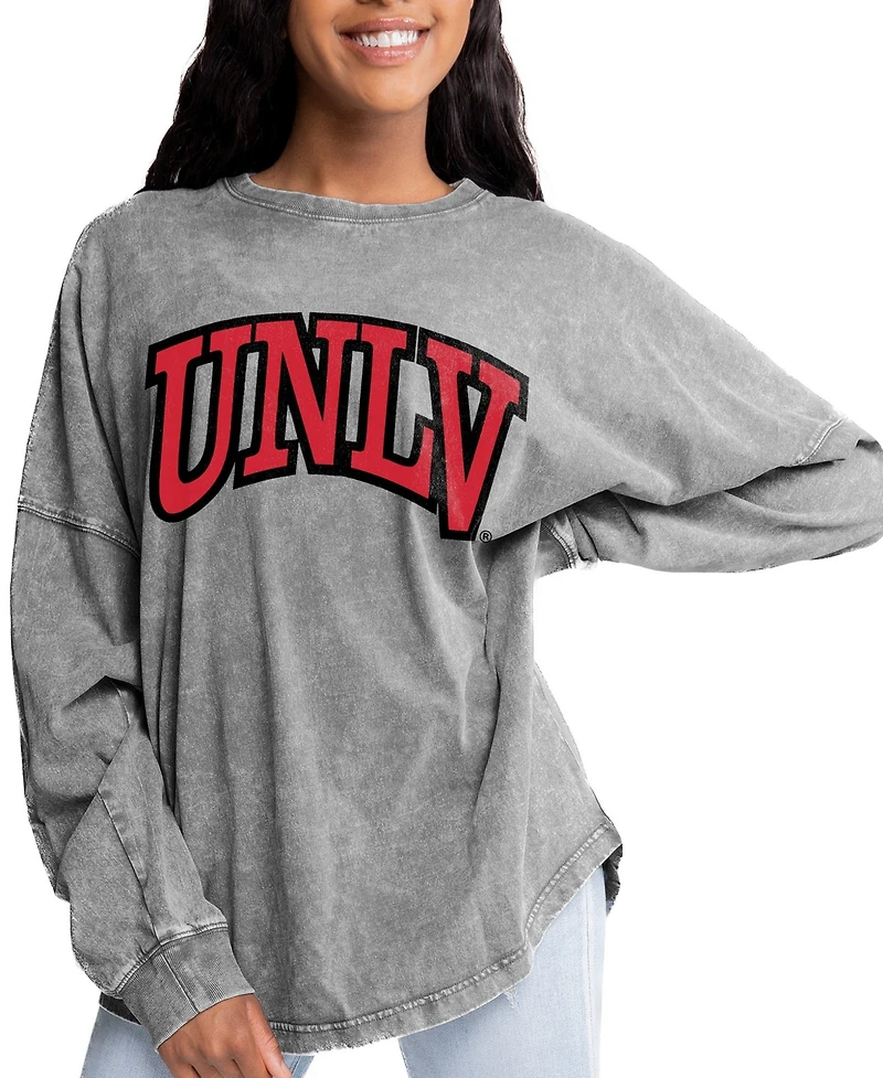 Gameday Couture Women's Gray Unlv Rebels Faded Wash Pullover Sweatshirt
