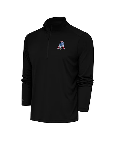 Antigua Men's Black New England Patriots Team Logo Throwback Tribute Quarter-Zip Pullover Sweatshirt