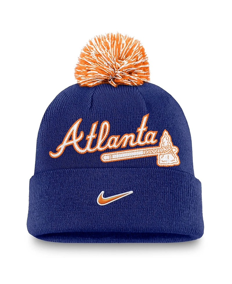 Nike Men's Royal Atlanta Braves Peak Cuffed Pom with Knit Hat