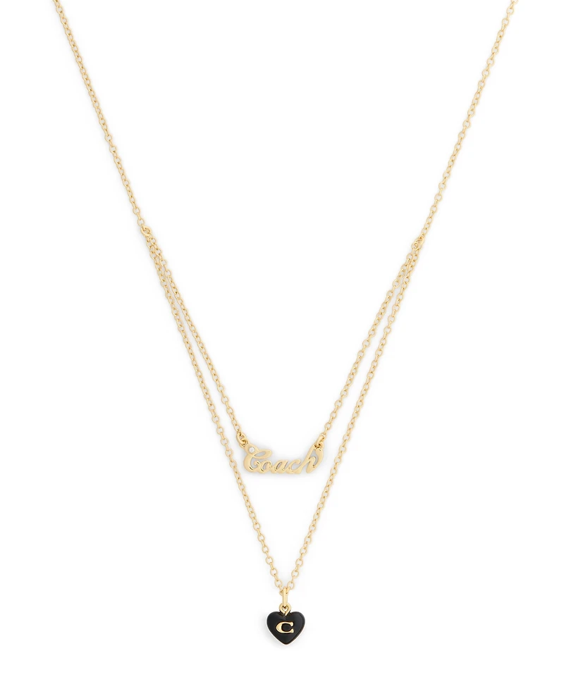 Coach Black Signature Heart Resin Layered Necklace