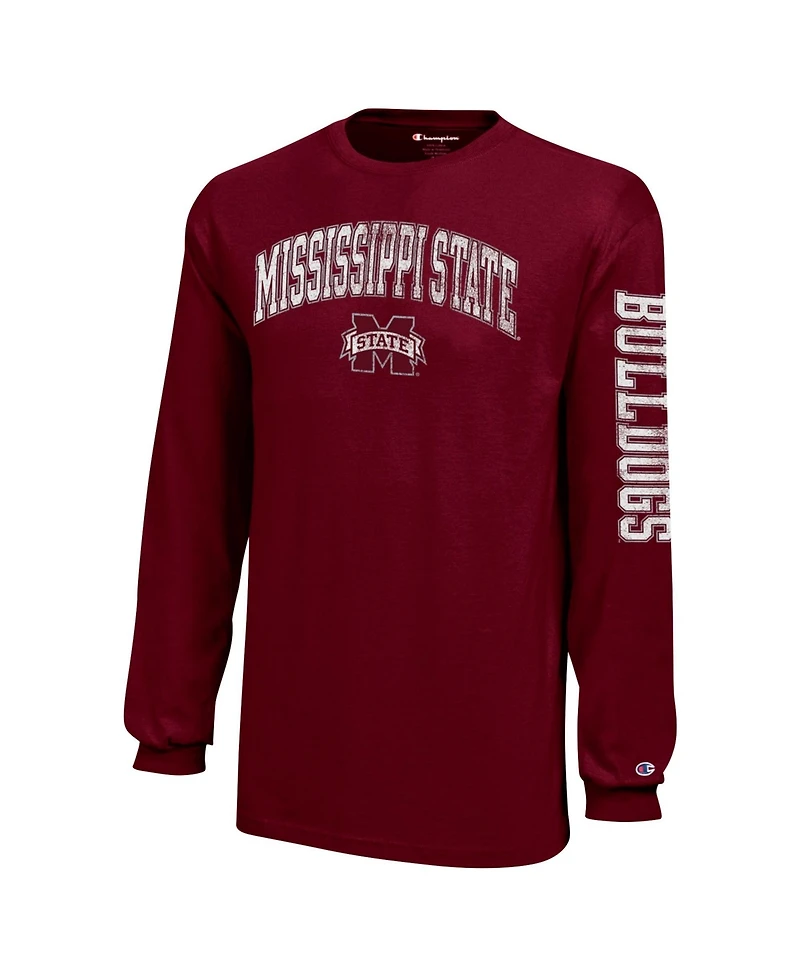 Champion Big Boys and Girls Maroon Mississippi State Bulldogs Distressed Arch Over Logo Long sleeves T-Shirt
