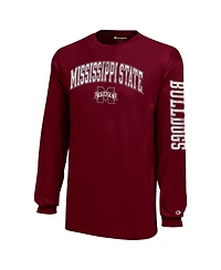 Champion Big Boys and Girls Maroon Mississippi State Bulldogs Distressed Arch Over Logo Long sleeves T-Shirt