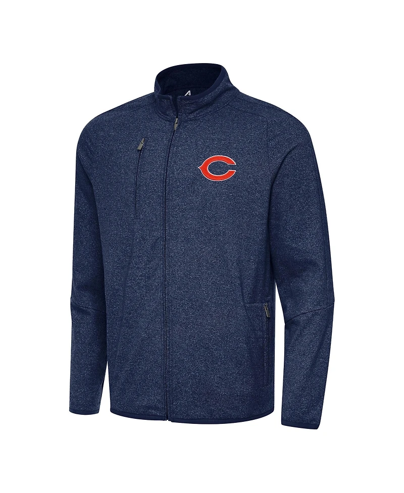 Antigua Men's Heather Navy Chicago Bears Hold-Up Tri-Blend Full-Zip Jacket
