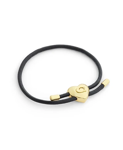 Coach Black Signature Heart Leather Bracelet