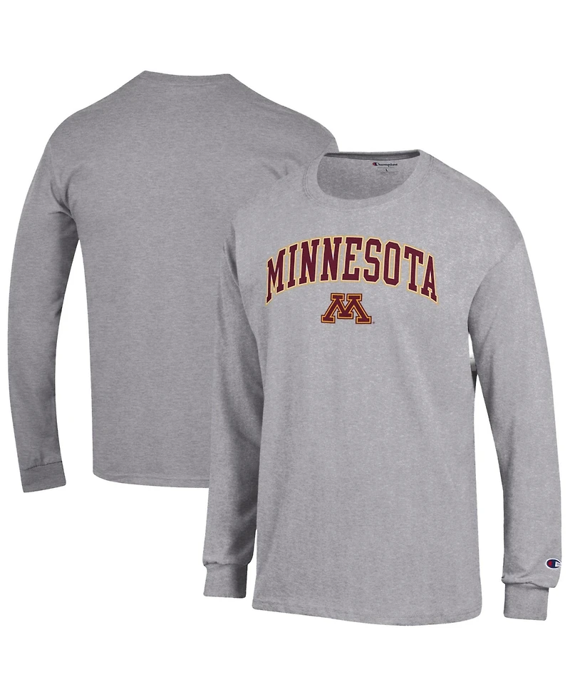 Champion Men's Champion Heather Gray Minnesota Golden Gophers Arch Over Logo Long sleeves T-Shirt