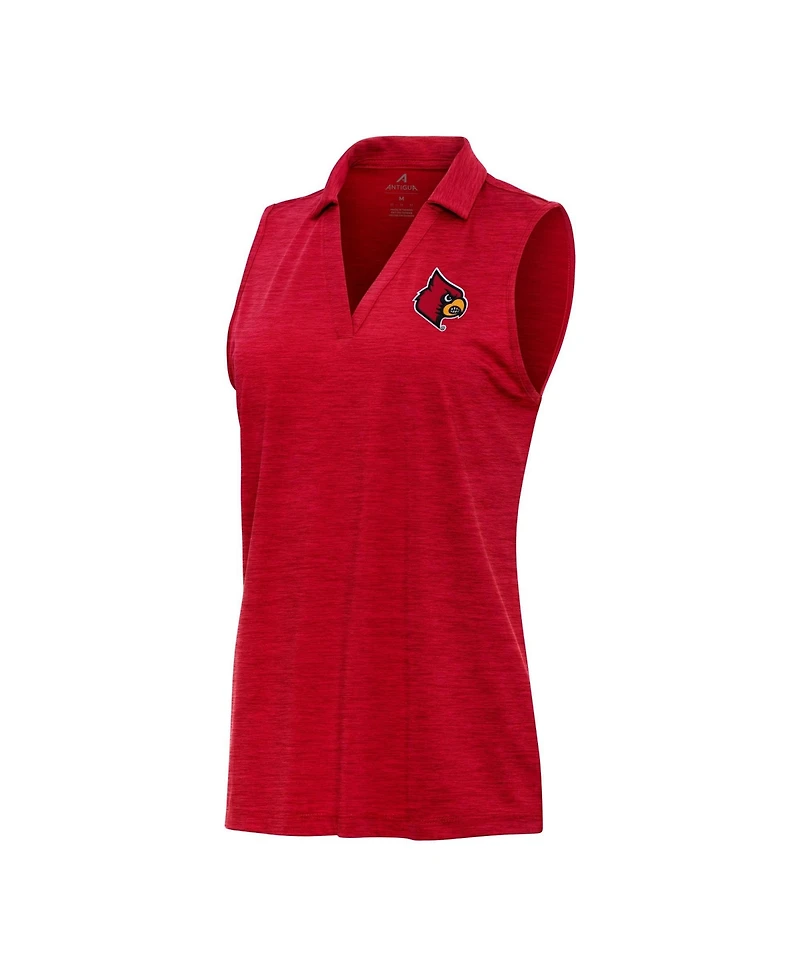Antigua Women's Heather Red Louisville Cardinals Layout Sleeveless V-Neck Polo Shirt