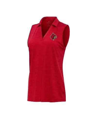 Antigua Women's Heather Red Louisville Cardinals Layout Sleeveless V-Neck Polo Shirt