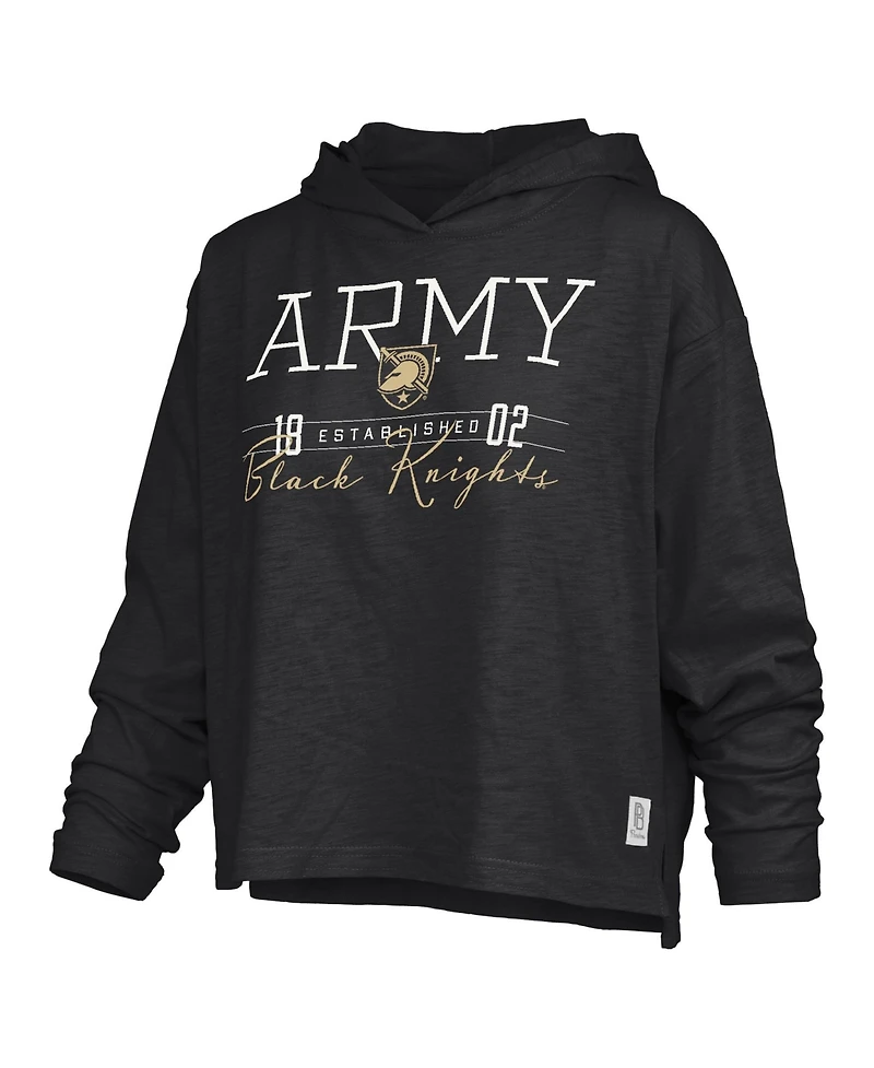 Pressbox Women's Black Army Knights Castillo Slub Waist Length Long sleeves Hooded T-Shirt