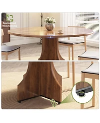 47" Round Dining Table for 4-6, Engineered Wood Kitchen Table with X-Shaped Stable Pedestal Base, Sleek Black Finish, for Dining Room and Apartment