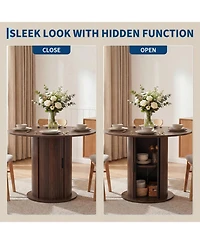 Small Round Dining Table for 2-4, 31.5" Engineered Wood Kitchen Table with Center Storage Column, Farmhouse Space-Saving Design for Apartment