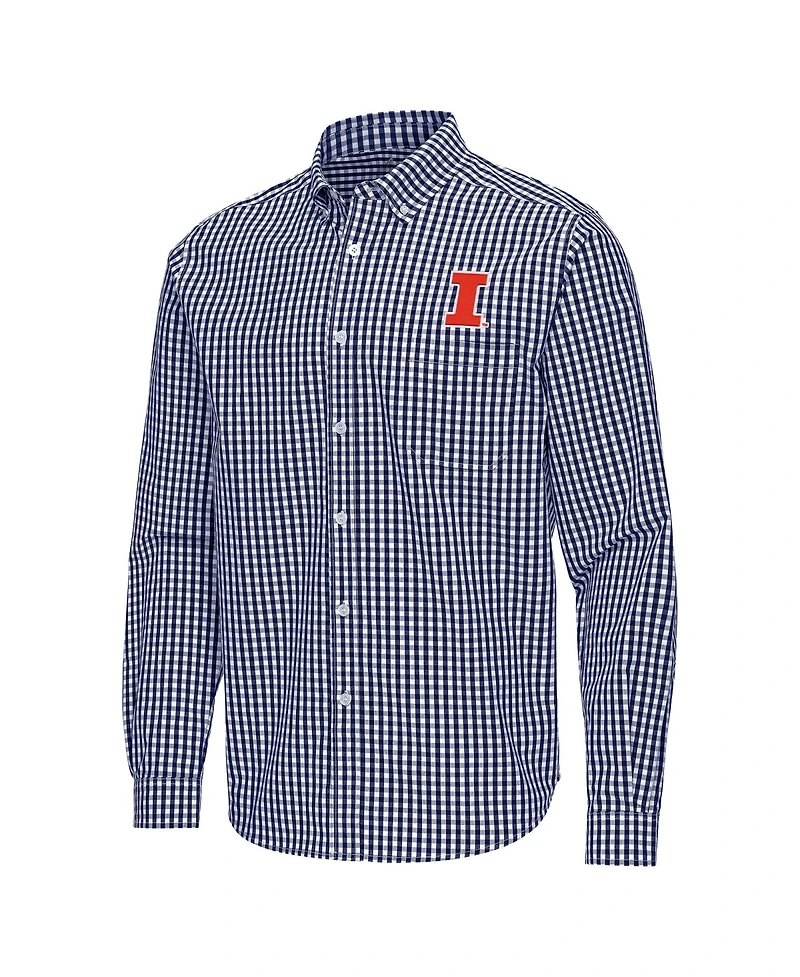 Antigua Men's Navy Illinois Fighting Illini Ellis Woven Tri-Blend Long sleeves Button-Down Shirt
