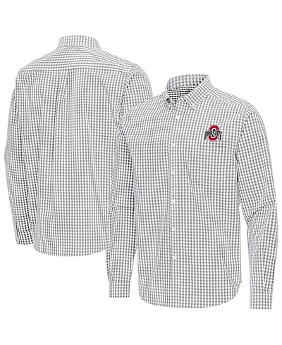 Antigua Men's Gray Ohio State Buckeyes Ellis Woven Tri-Blend Long sleeves Button-Down Shirt