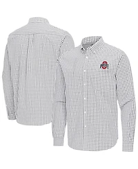 Antigua Men's Gray Ohio State Buckeyes Ellis Woven Tri-Blend Long sleeves Button-Down Shirt