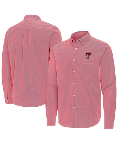 Antigua Men's Red Texas Tech Raiders Porter Woven Tri-Blend Long sleeves Button-Down Shirt