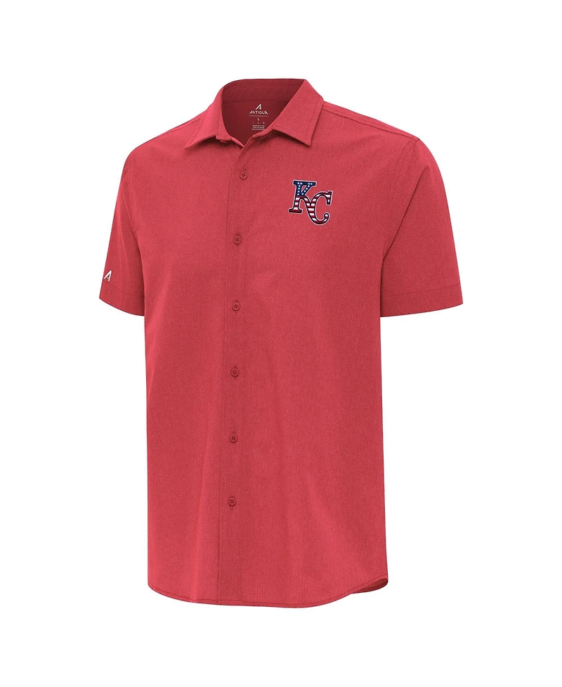 Antigua Men's Red Kansas City Royals Activate Stars and Stripes Team Logo Short Sleeve Button-Up Shirt