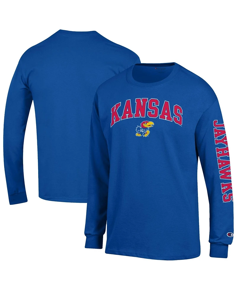 Champion Men's Royal Kansas Jayhawks Arch Over Logo 2-Hit Long sleeves T-Shirt