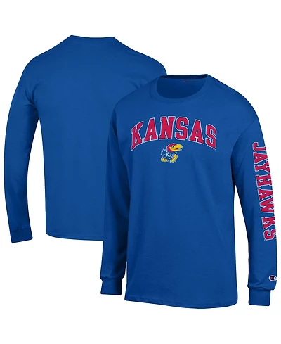 Champion Men's Royal Kansas Jayhawks Arch Over Logo 2-Hit Long sleeves T-Shirt