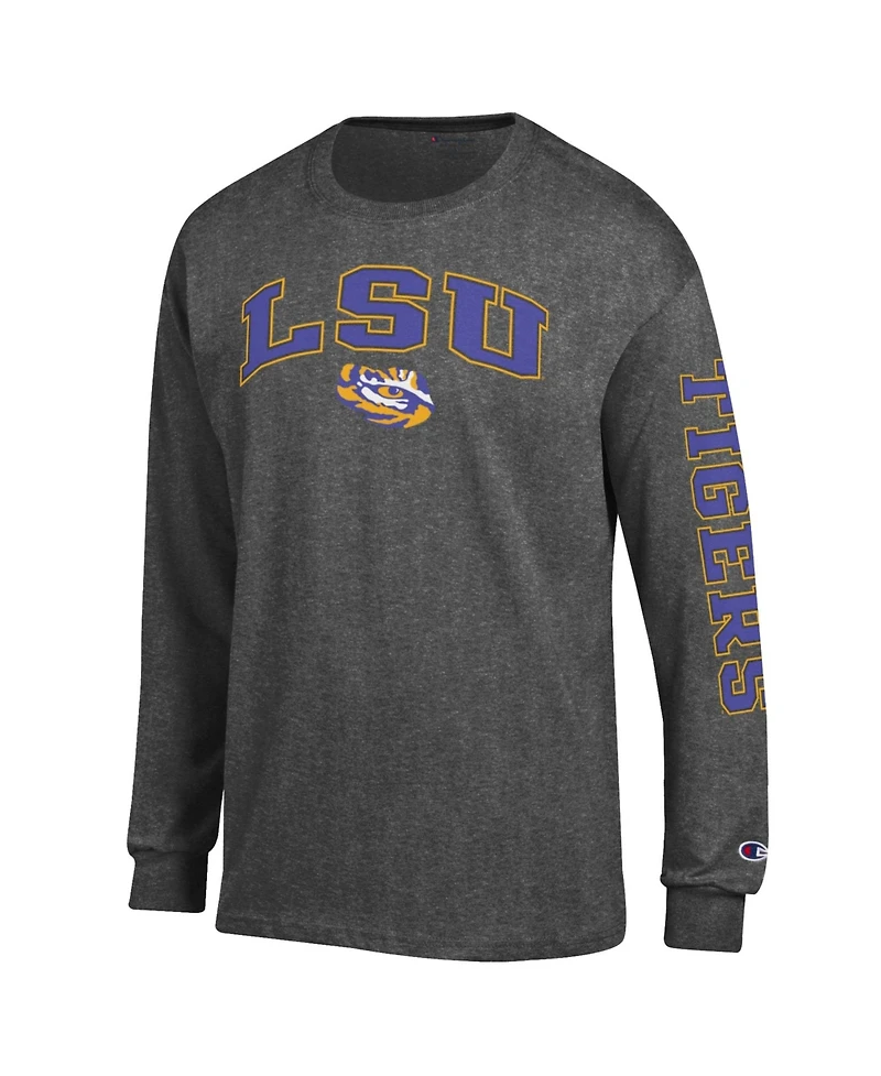 Champion Men's Charcoal Lsu Tigers Arch Over Logo 2-Hit Long sleeves T-Shirt