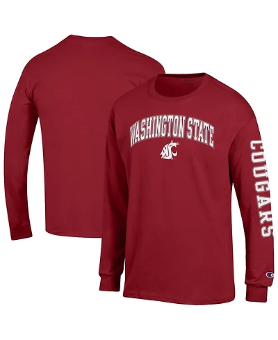 Champion Men's Crimson Washington State Cougars Arch Over Logo 2-Hit Long sleeves T-Shirt