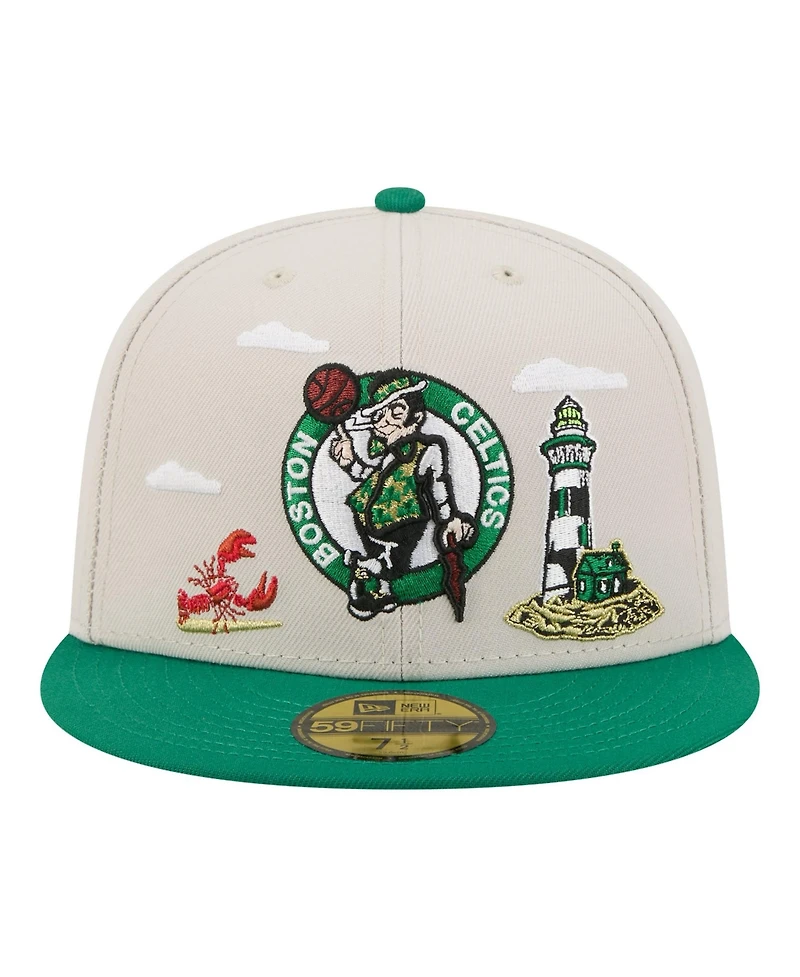 New Era Men's Tan/Kelly Green Boston Celtics Localized City Icon 59FIFTY Fitted Hat