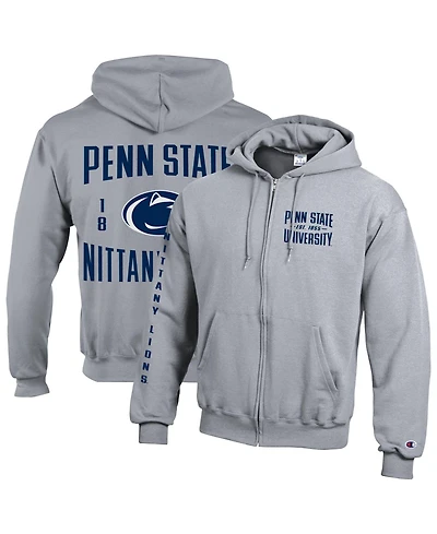 Champion Men's Heather Gray Penn State Nittany Lions Varsity Power Blend Full-Zip Fleece Hoodie