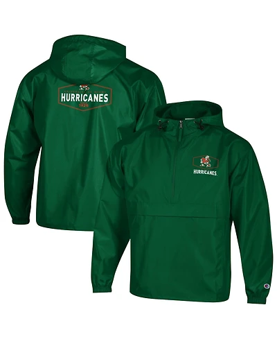 Champion Men's Green Miami Hurricanes Delay Packable Half-Zip Jacket
