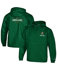 Champion Men's Green Miami Hurricanes Delay Packable Half-Zip Jacket