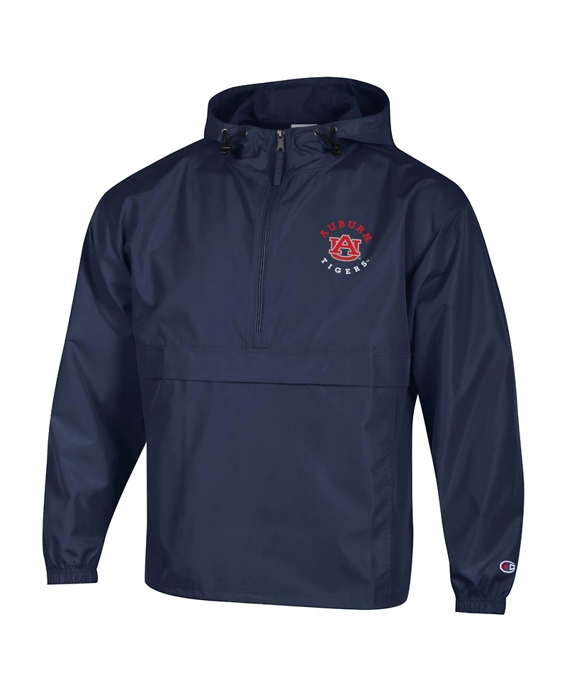 Champion Men's Navy Auburn Tigers Packable Hooded Windbreaker Half-Zip Jacket