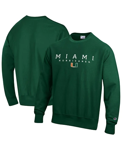 Champion Men's Green Miami Hurricanes Relentless Reverse Weave Sweatshirt